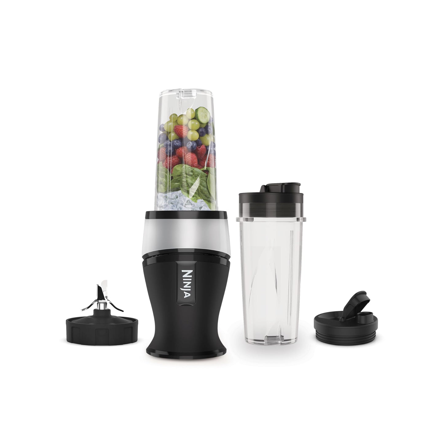 Ninja 700W Slim Smoothie Maker, 2x 470ml Cups with Spout Lids, Crushes Ice & Frozen Fruit