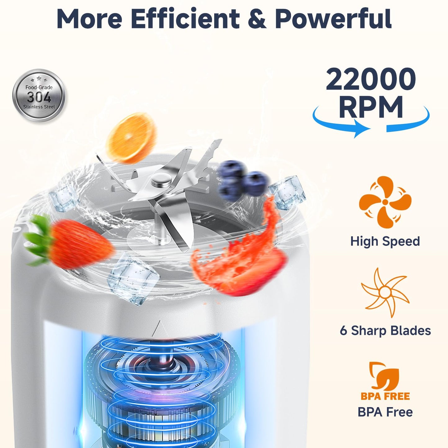 COKUNST 500ml Portable Smoothie Maker, 22000 RPM with 6 Blades